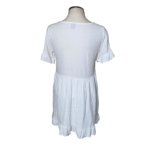 Princess Polly White Linen Blend Square Neck Babydoll Mini Dress Size 8 - Picture 3 of 7